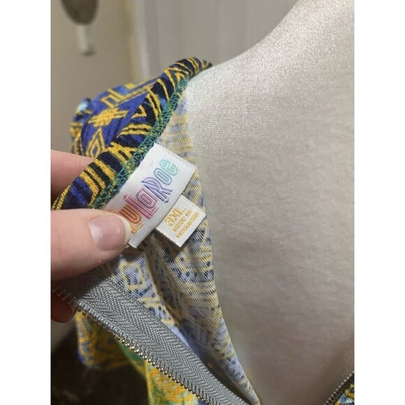 LuLaRoe Women's 3X Amelia Dress Yellow Blue Green Aztec Pleated Round Neck - Picture 7 of 9